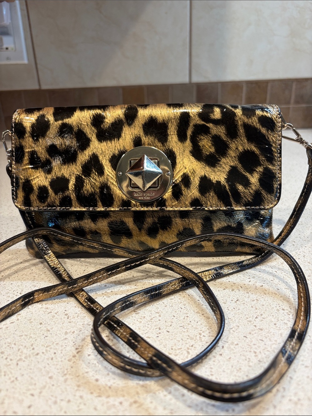 Kate Spade Harlow Algonquin Patent Leather Leopard Print Clutch/CB EUC